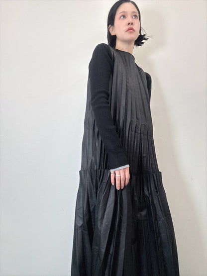 synthetic leather pleats one piece