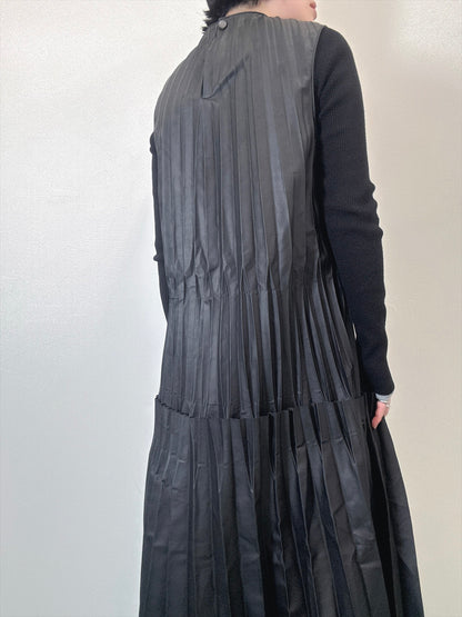 synthetic leather pleats one piece