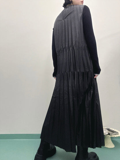 synthetic leather pleats one piece