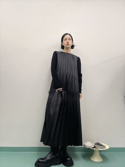 synthetic leather pleats one piece