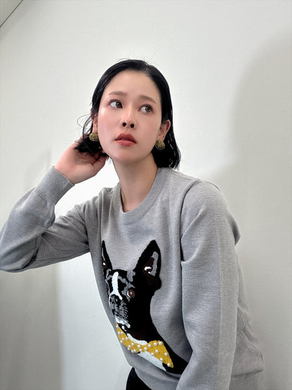 french bulldog bow tie embroidered knit