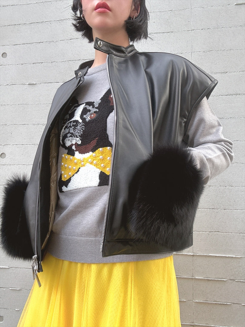 french bulldog bow tie embroidered knit