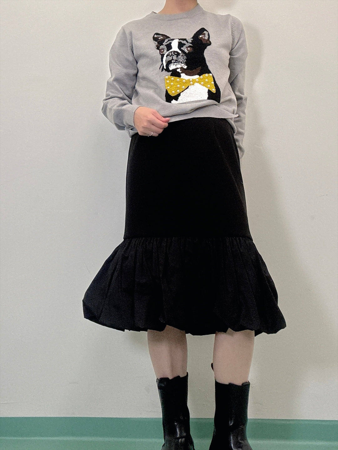 french bulldog bow tie embroidered knit