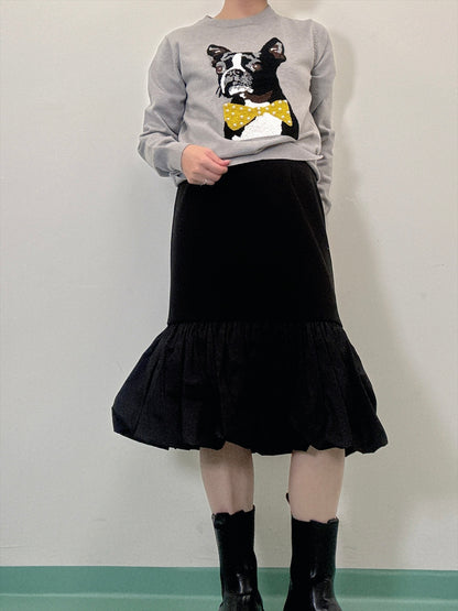 french bulldog bow tie embroidered knit