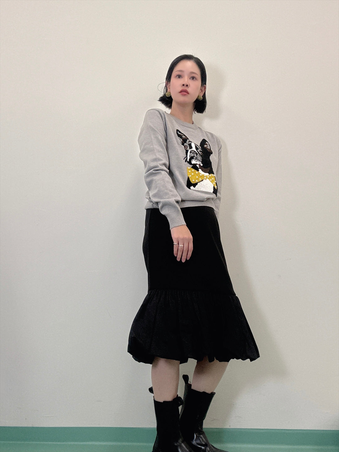 french bulldog bow tie embroidered knit