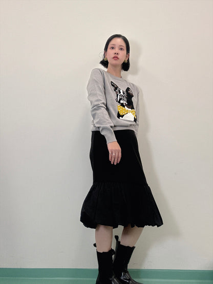 french bulldog bow tie embroidered knit