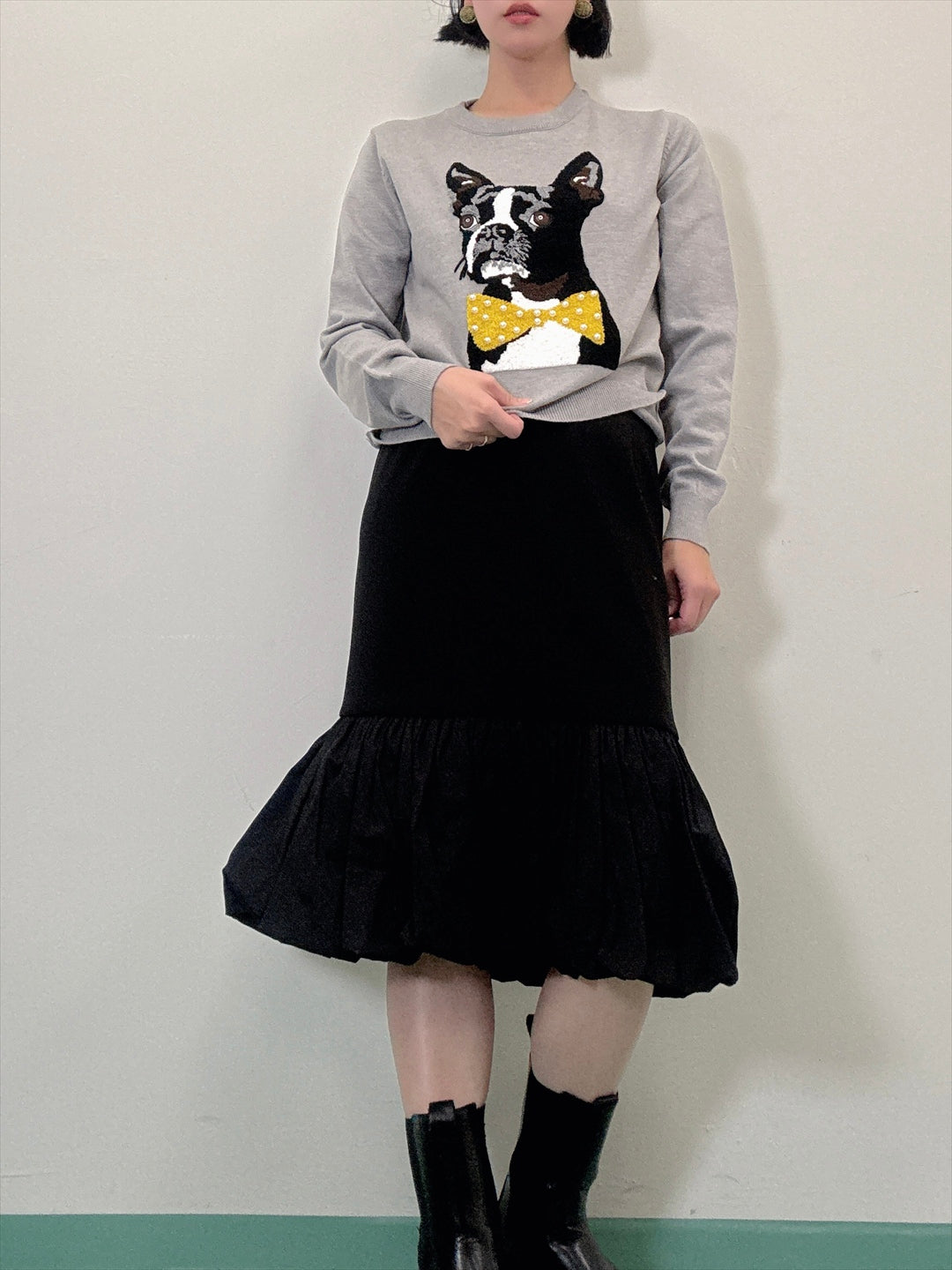 french bulldog bow tie embroidered knit