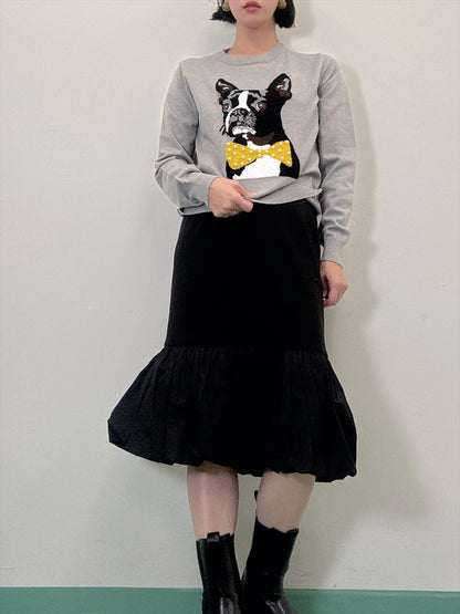 french bulldog bow tie embroidered knit