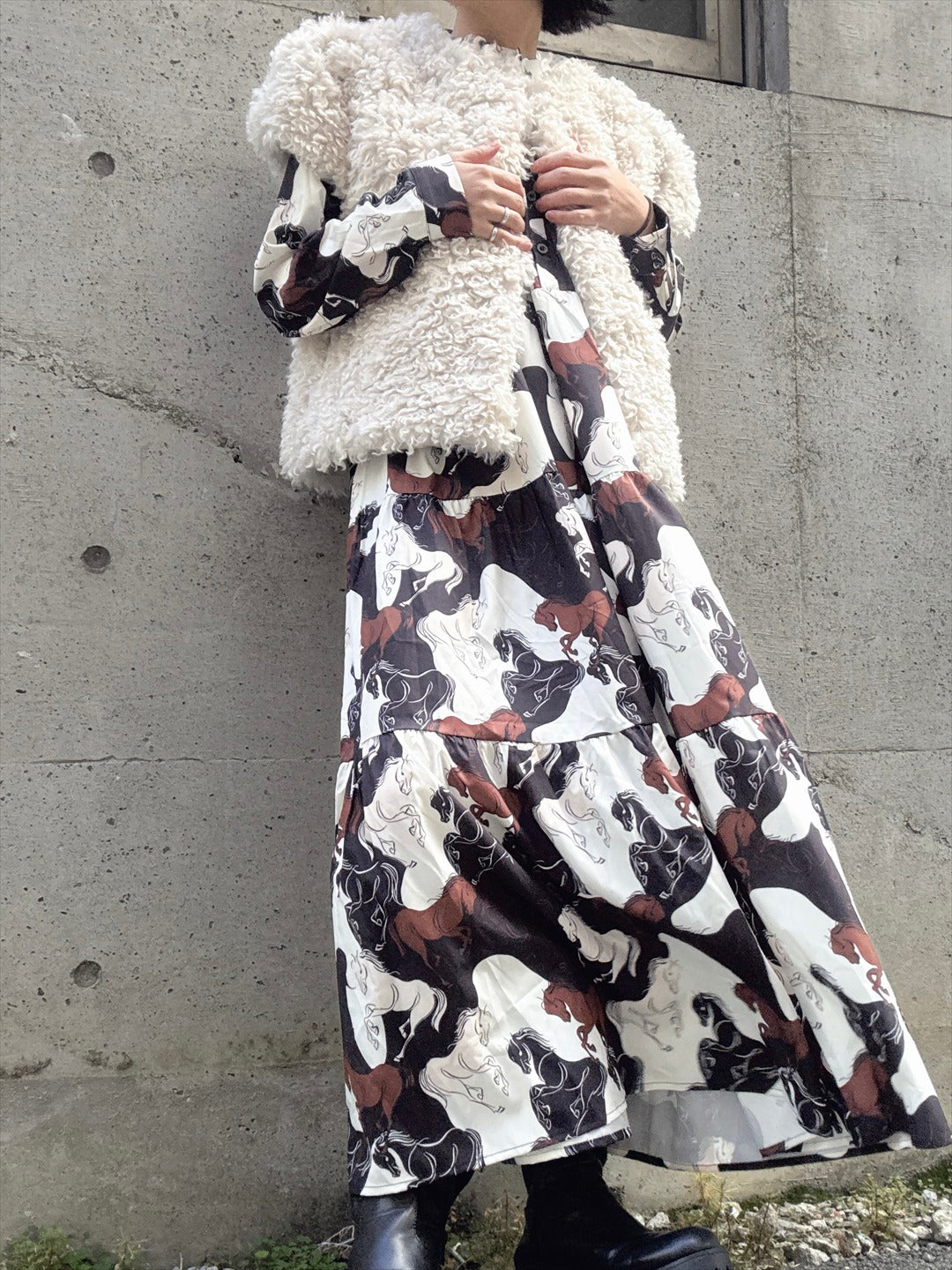 horse pattern brown color tered one piece