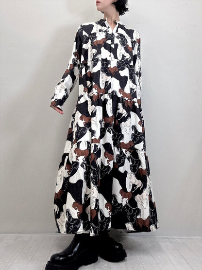 horse pattern brown color tered one piece