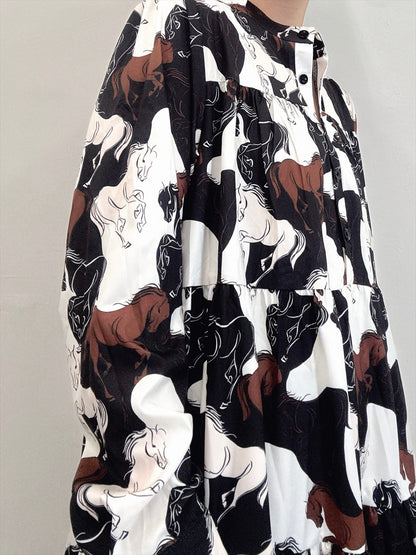 horse pattern brown color tered one piece