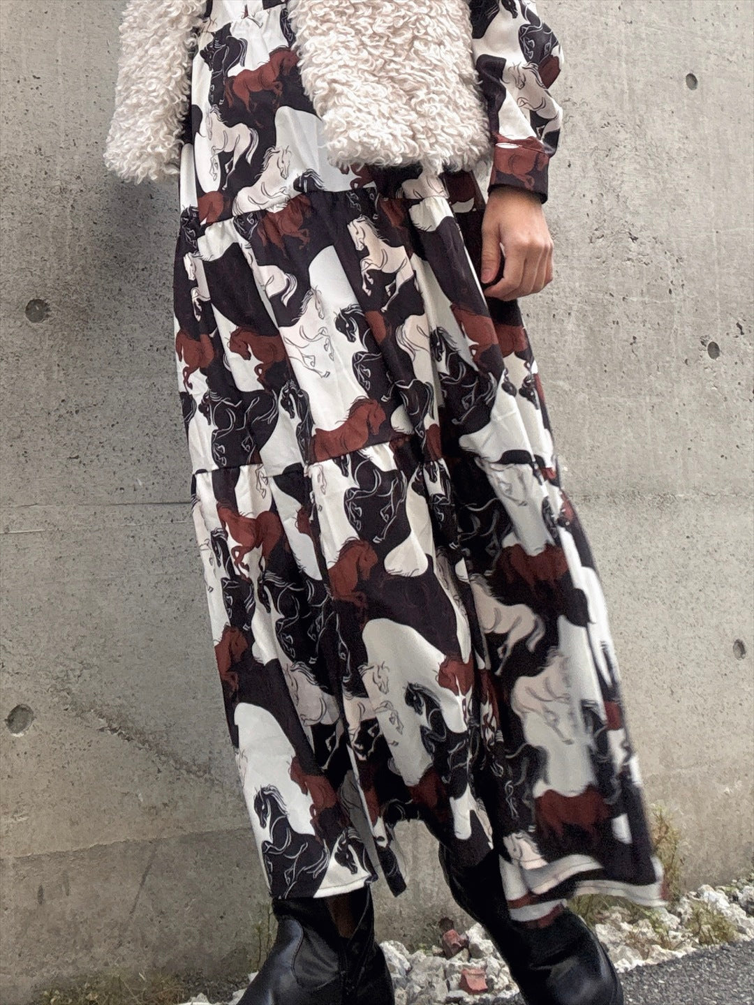 horse pattern brown color tered one piece