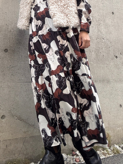 horse pattern brown color tered one piece