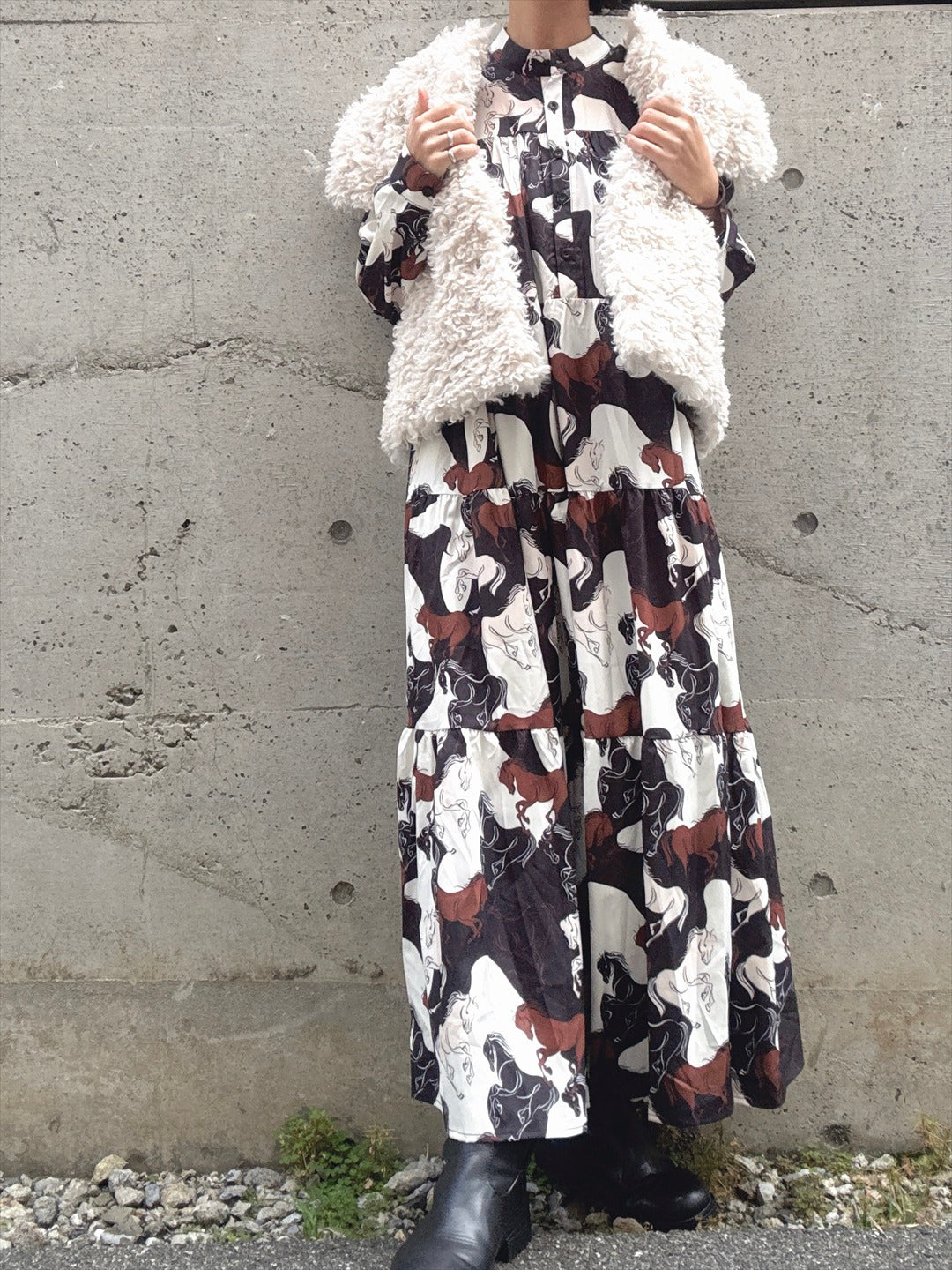 horse pattern brown color tered one piece