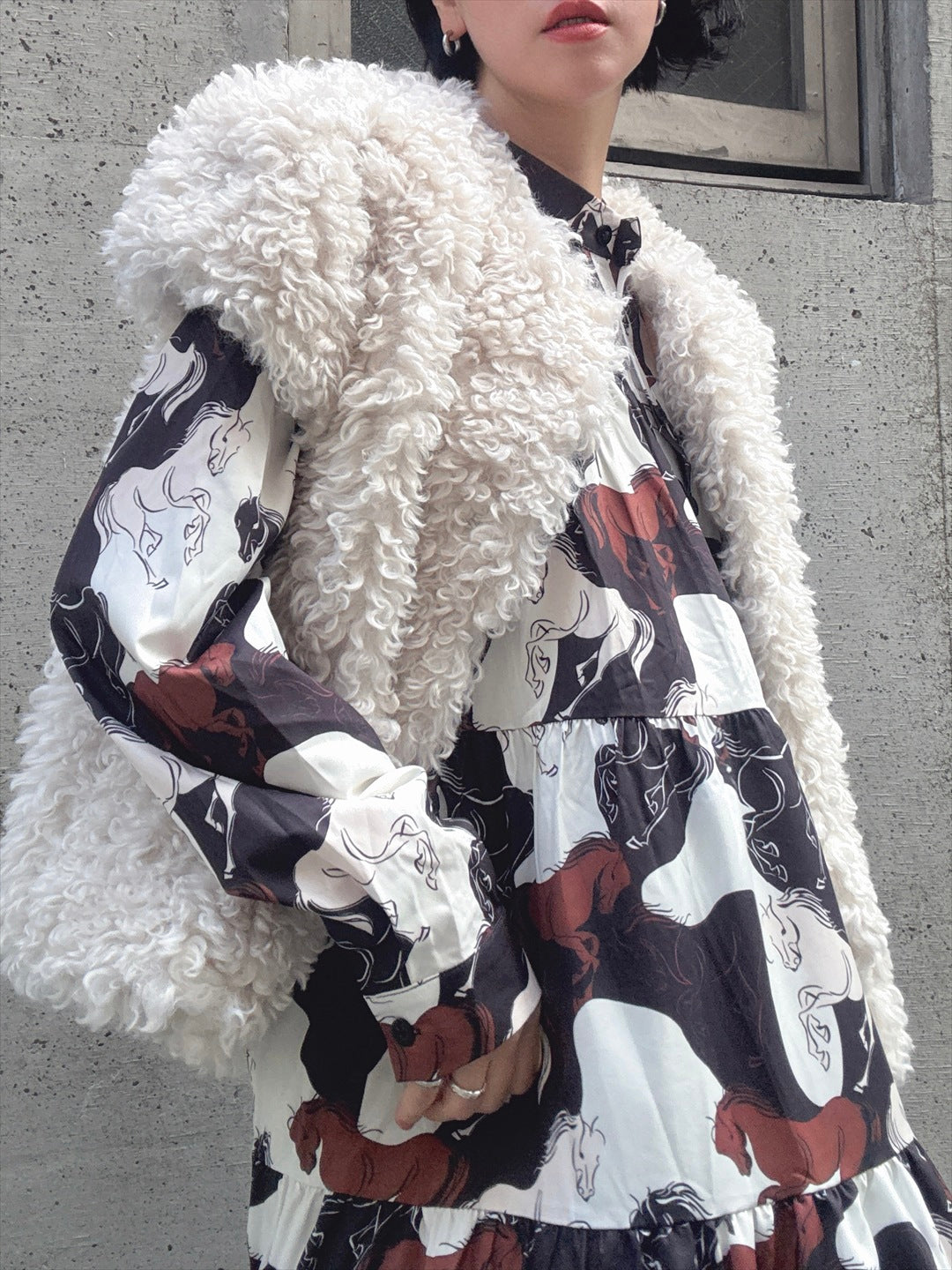 horse pattern brown color tered one piece