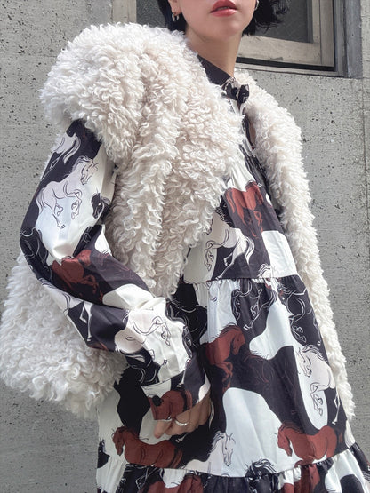 horse pattern brown color tered one piece