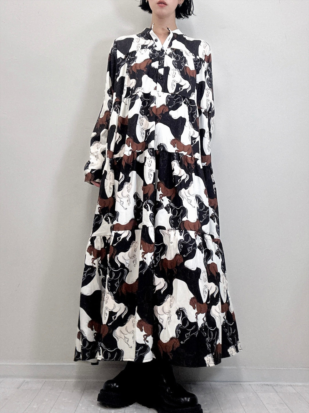 horse pattern brown color tered one piece