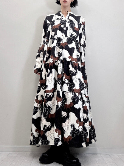 horse pattern brown color tered one piece