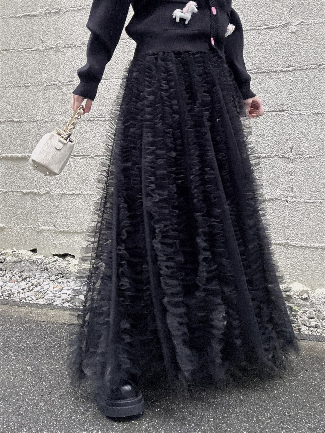 volume tulle tucks frills skirt