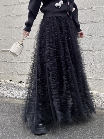 volume tulle tucks frills skirt