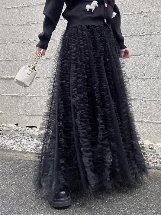 volume tulle tucks frills skirt