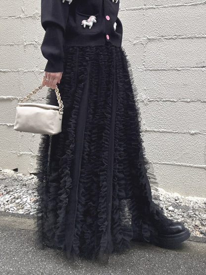 volume tulle tucks frills skirt