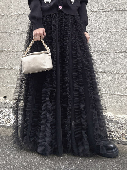 volume tulle tucks frills skirt
