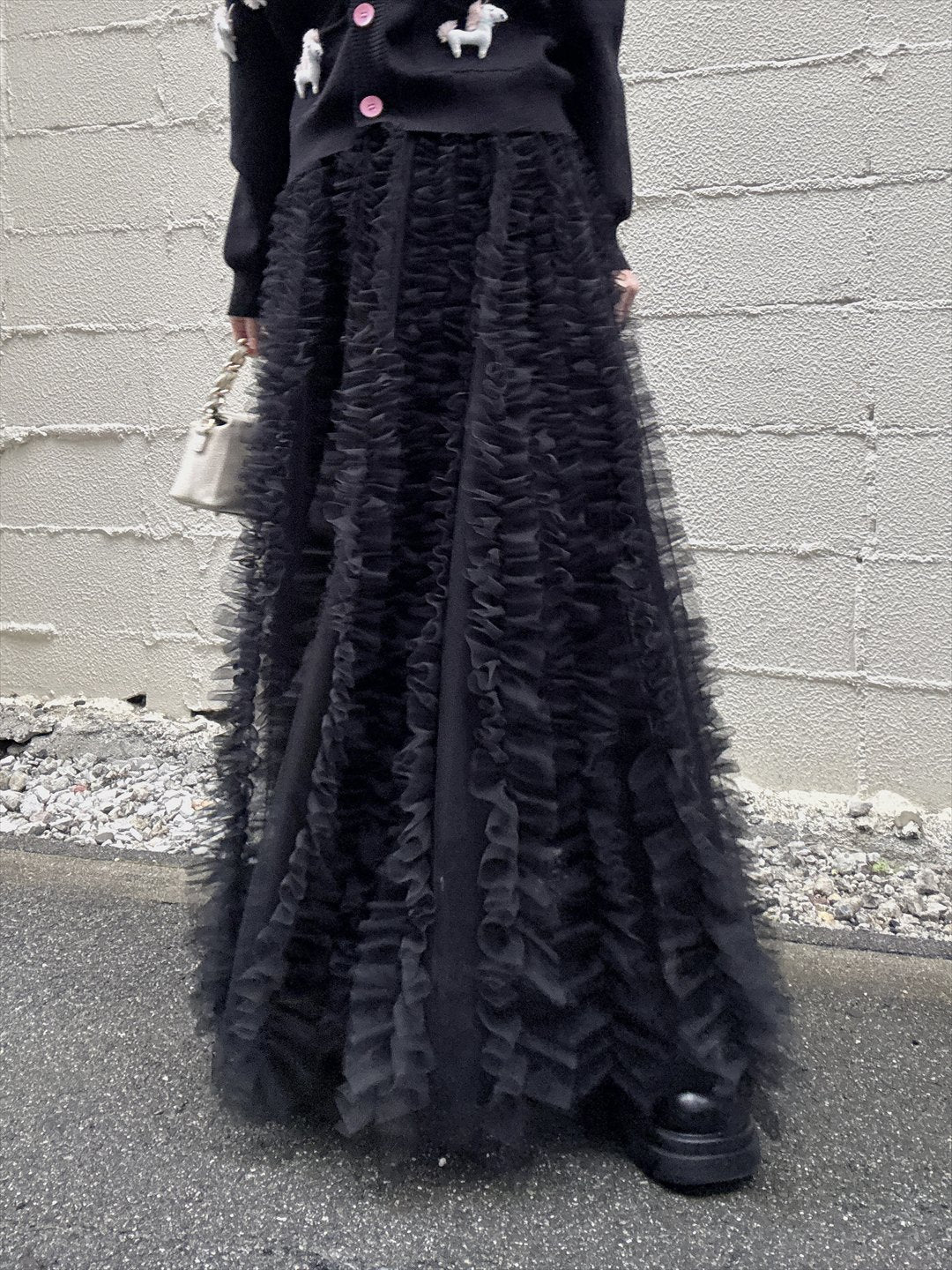 volume tulle tucks frills skirt