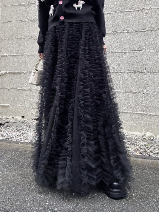 volume tulle tucks frills skirt