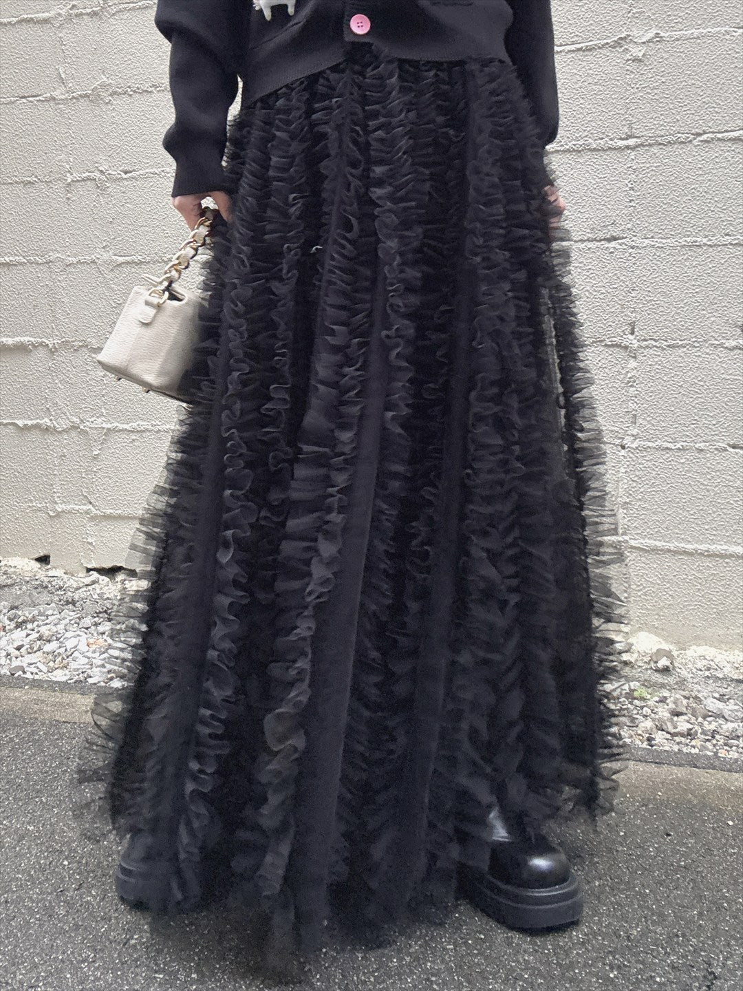 volume tulle tucks frills skirt