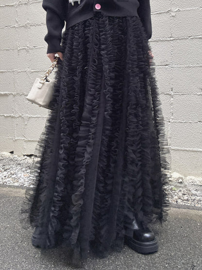 volume tulle tucks frills skirt