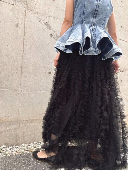 volume tulle tucks frills skirt
