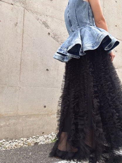volume tulle tucks frills skirt