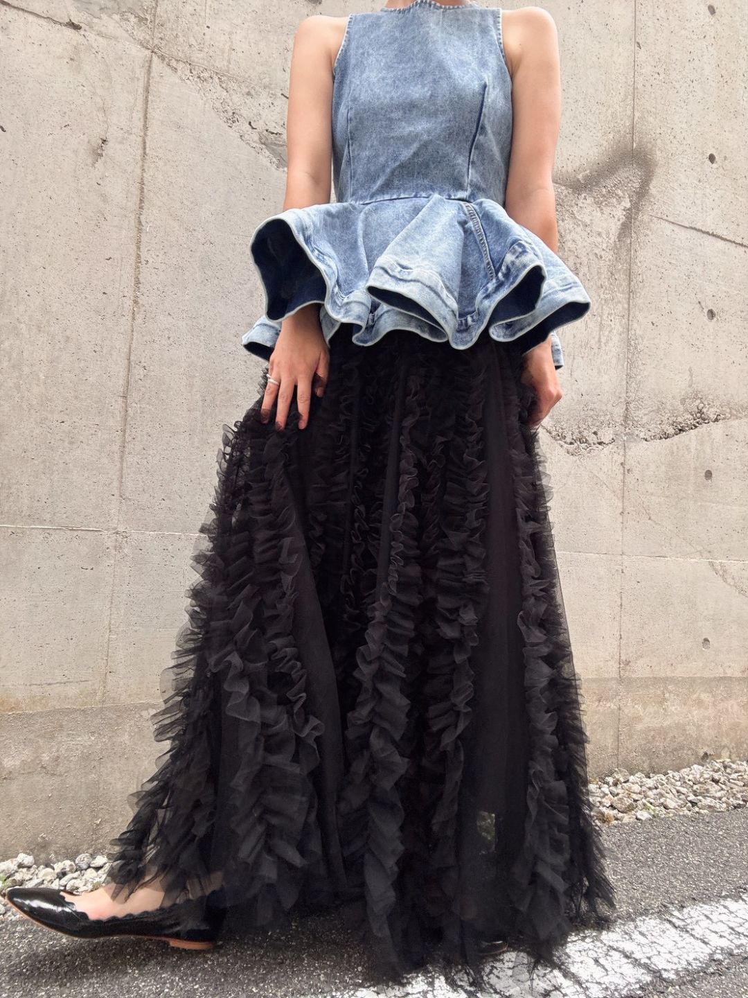 volume tulle tucks frills skirt