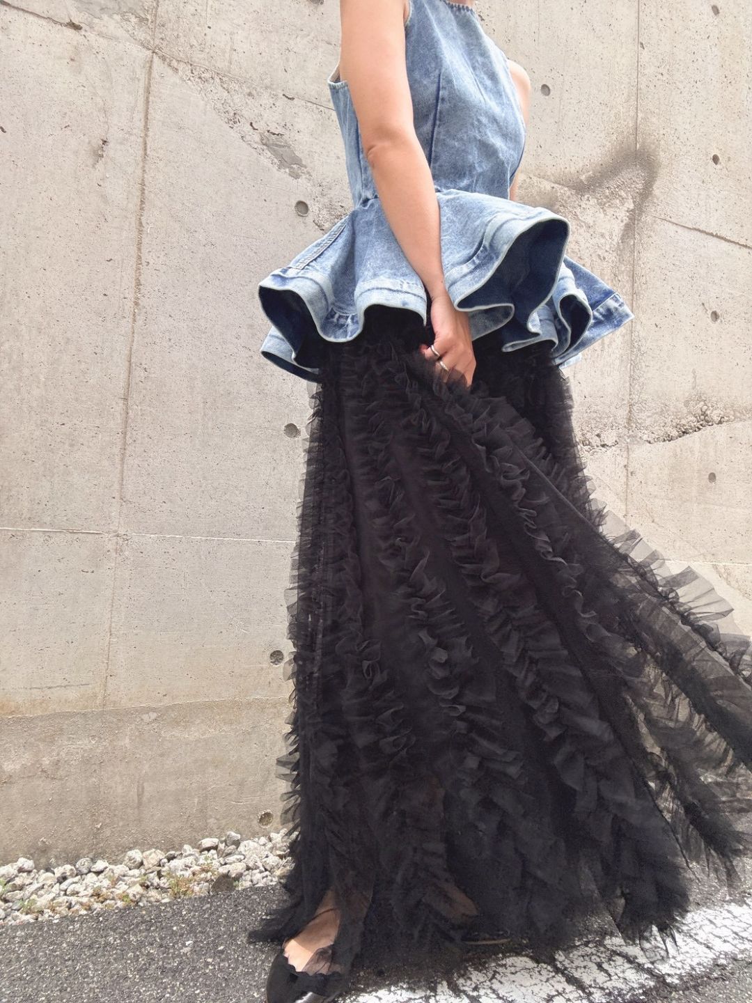 volume tulle tucks frills skirt