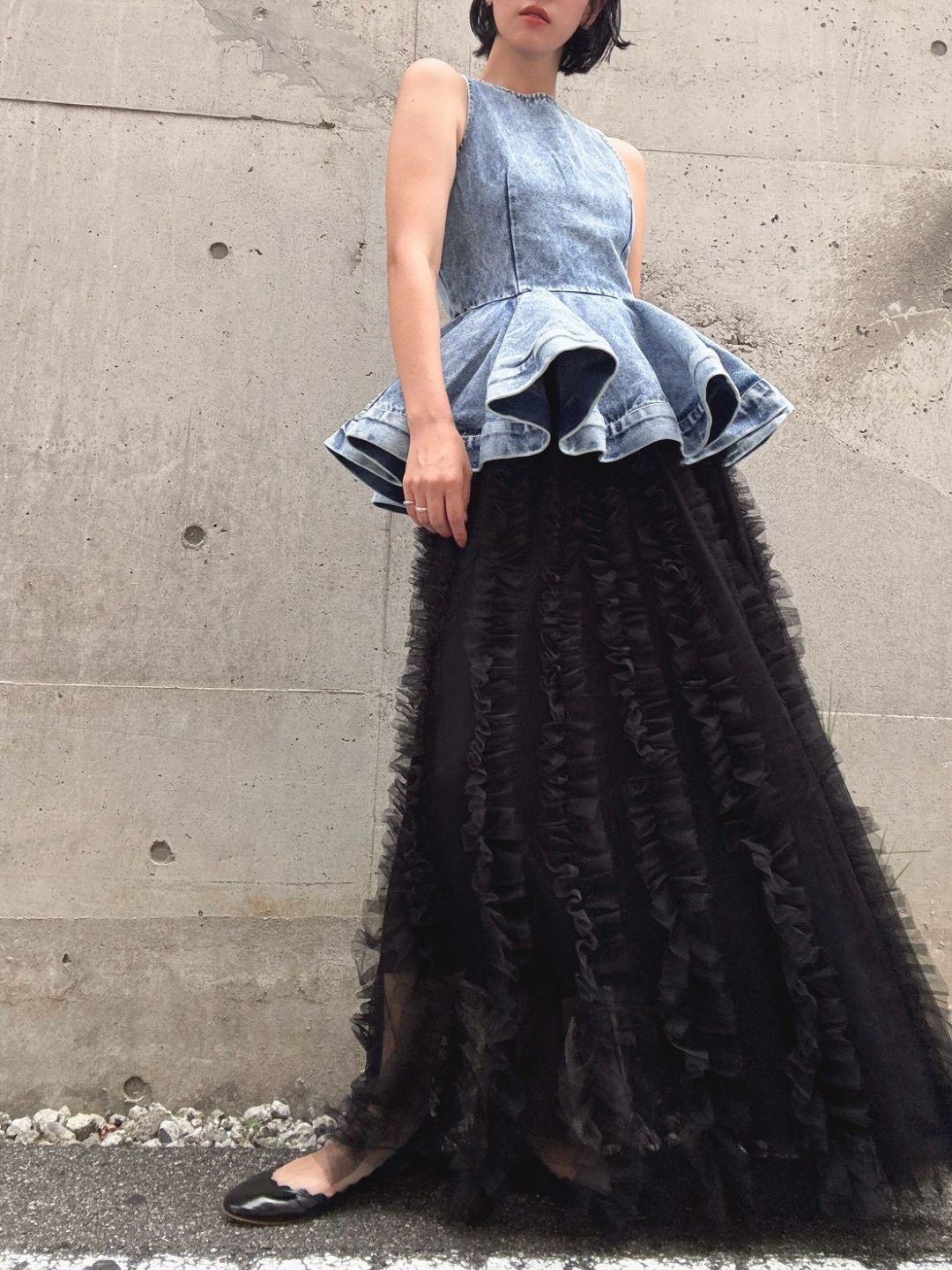 volume tulle tucks frills skirt