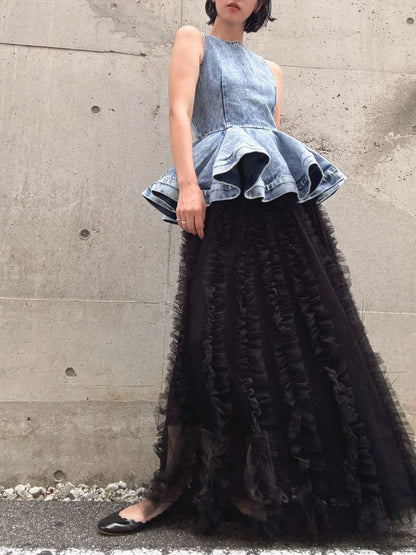 volume tulle tucks frills skirt