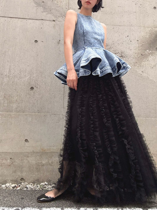 volume tulle tucks frills skirt