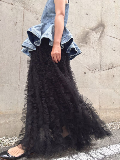 volume tulle tucks frills skirt