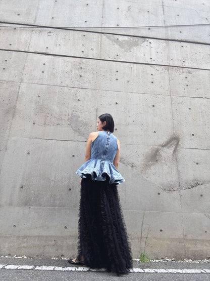 volume tulle tucks frills skirt