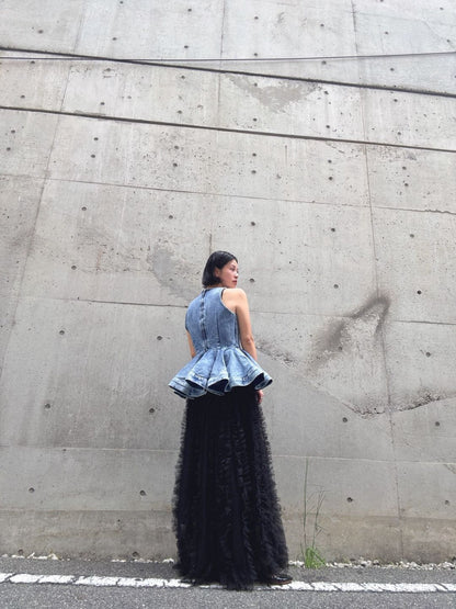 volume tulle tucks frills skirt