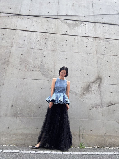 volume tulle tucks frills skirt