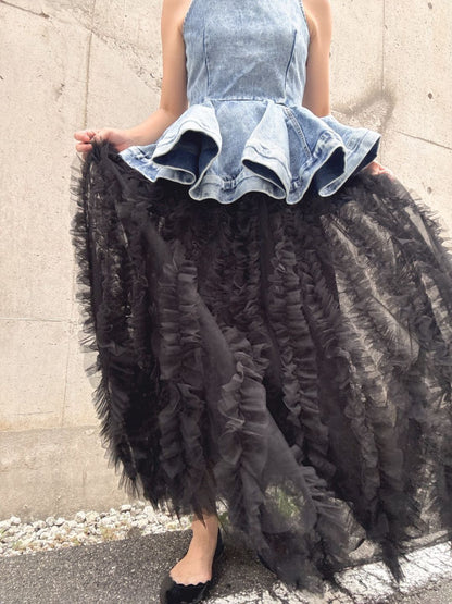 volume tulle tucks frills skirt