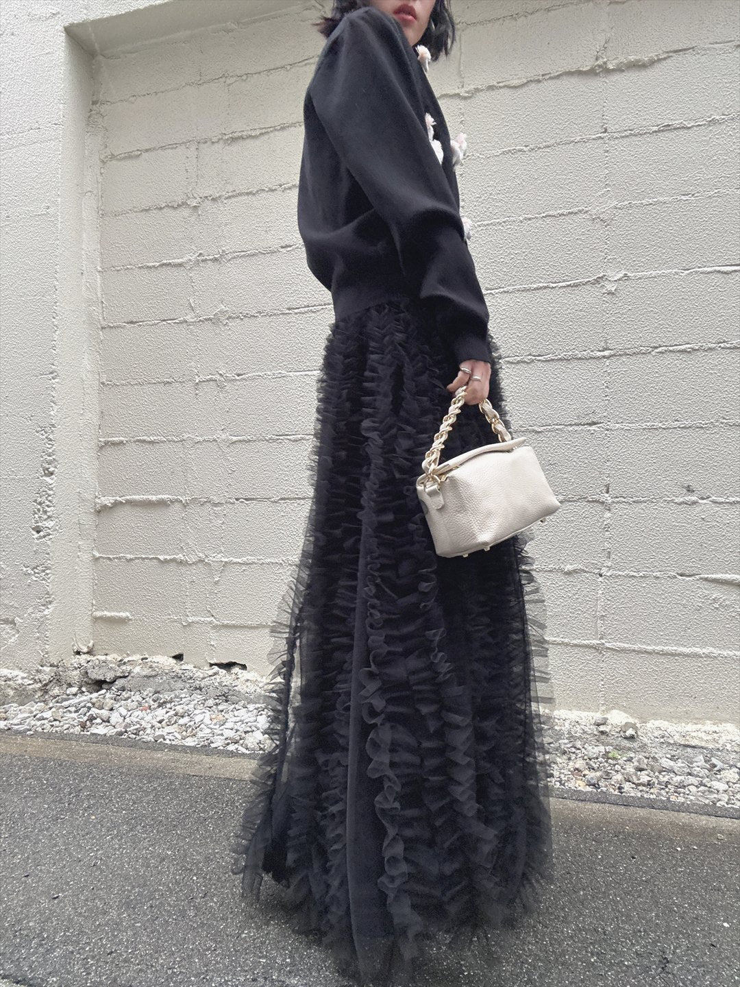 volume tulle tucks frills skirt