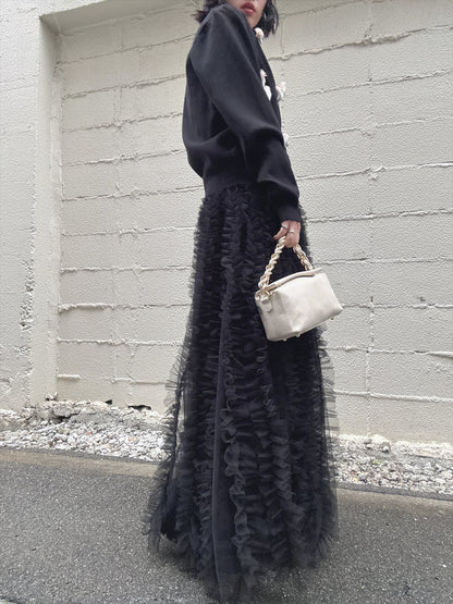 volume tulle tucks frills skirt