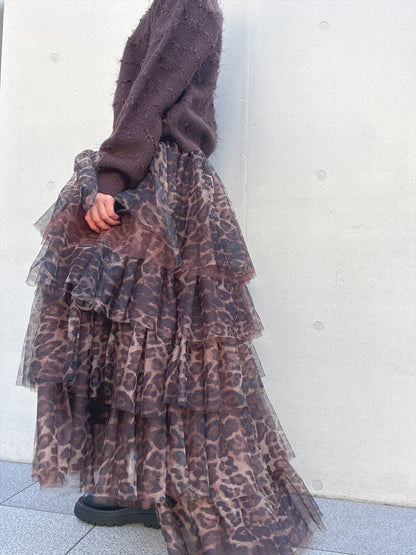 leopard print ruffle skirt