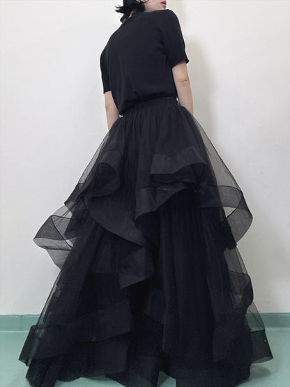 see-through ruffle skirt