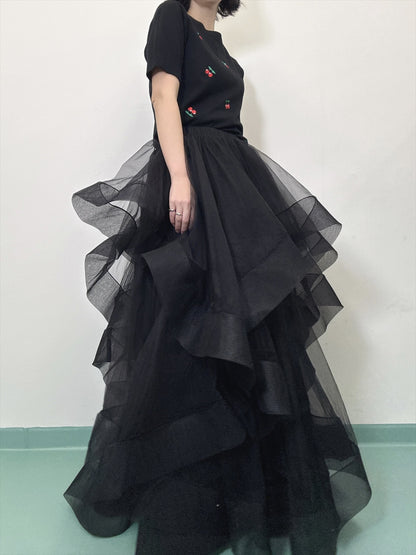 see-through ruffle skirt