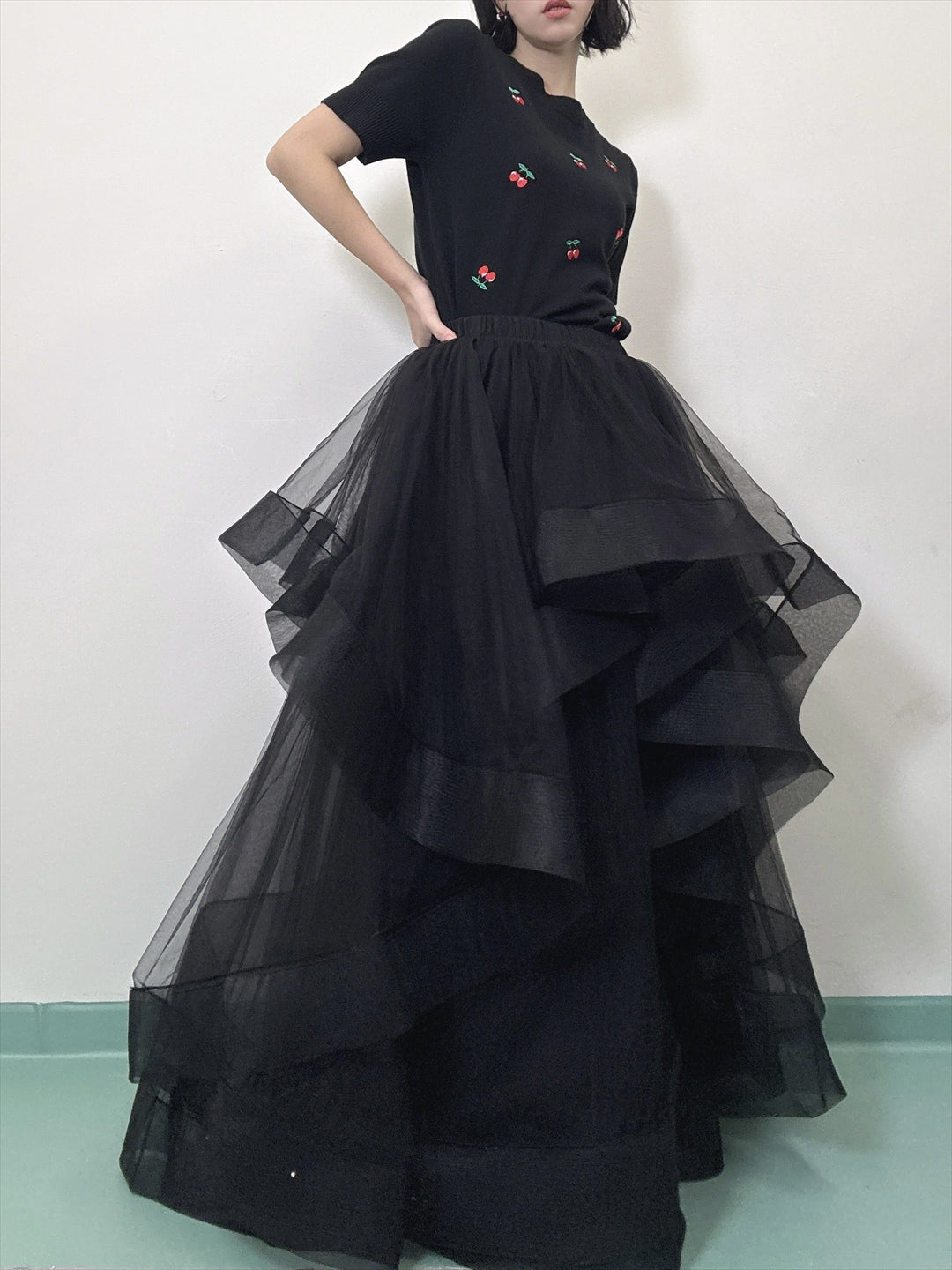 see-through ruffle skirt