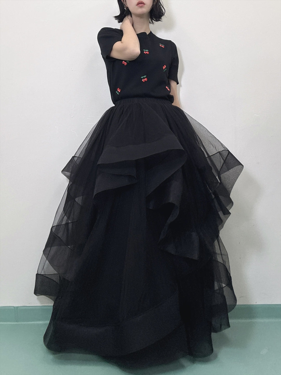 see-through ruffle skirt